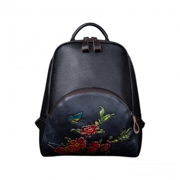 Red Flower Leather Backpack