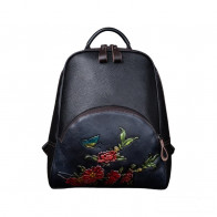 Red Flower Leather Backpack